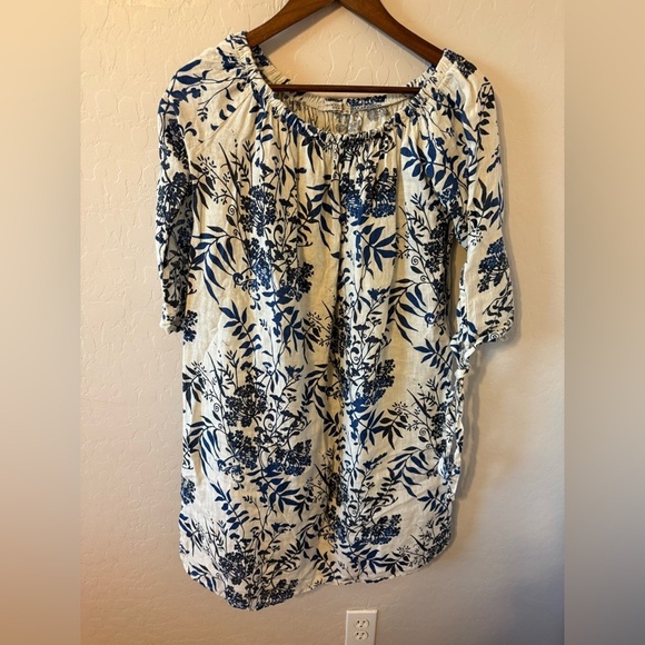 Blue and Black Ruched Botanical Tunic - Picture 1 of 4